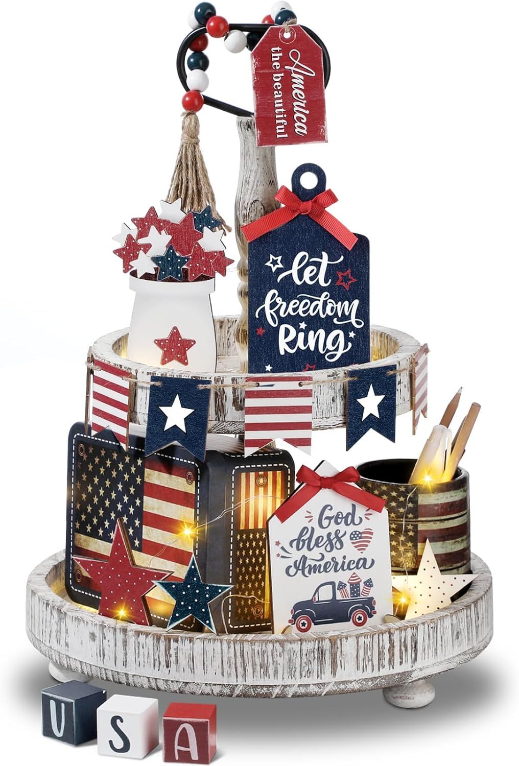 Tiered Tray Decor Set -  LT FREEDOM RING 18 PIECE SET