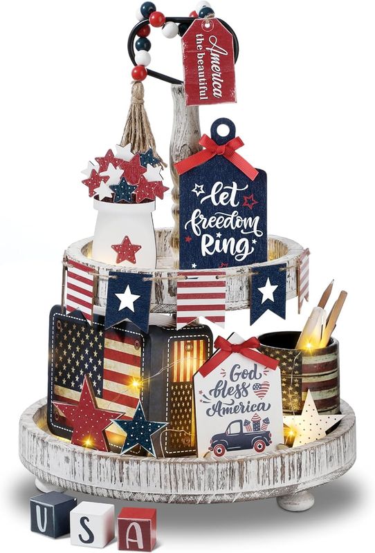 Tiered Tray Decor Set -  LT FREEDOM RING 18 PIECE SET