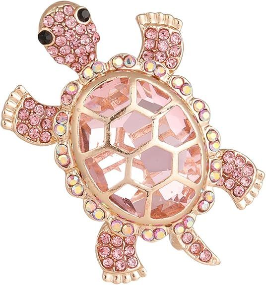 RHINESTONE PINK TURTLE BROOCH