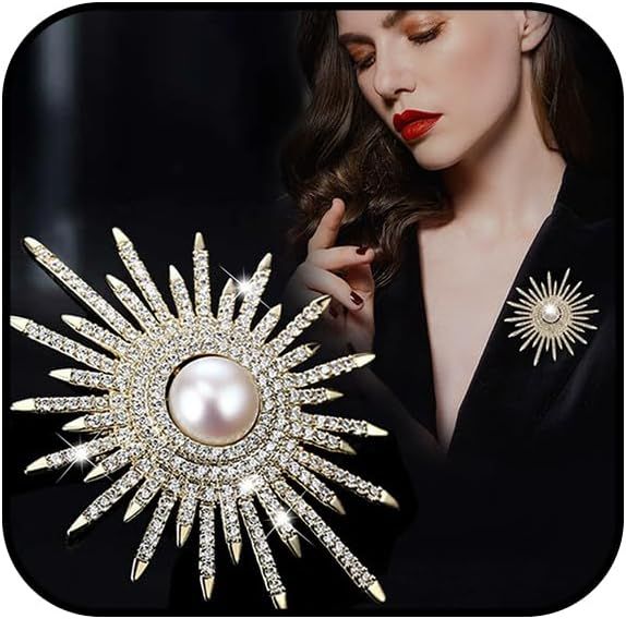 STARBURST CRYSTAL and PEARL BROOCH