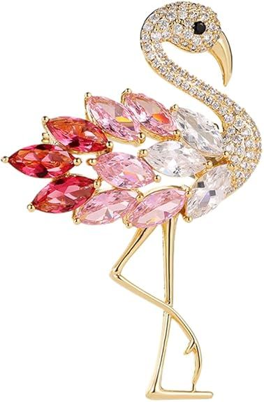 RHINESTONE PINK FLAMINGO BROOCH
