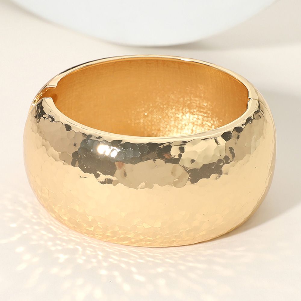 Hammered Metal Hinged Bangle Bracelet- GOLD
