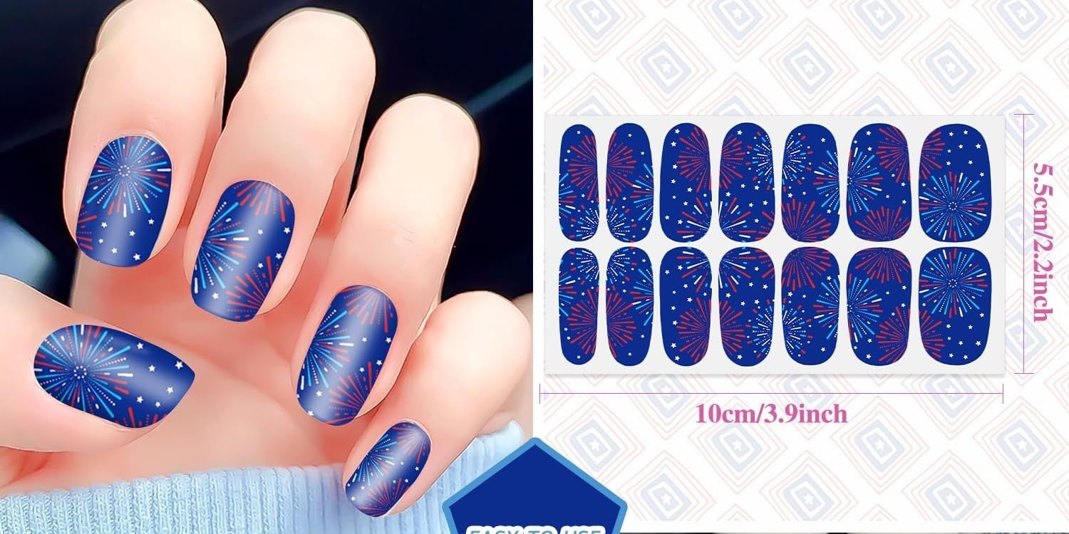 NAIL WRAPS - FIREWORKS ON BLUE