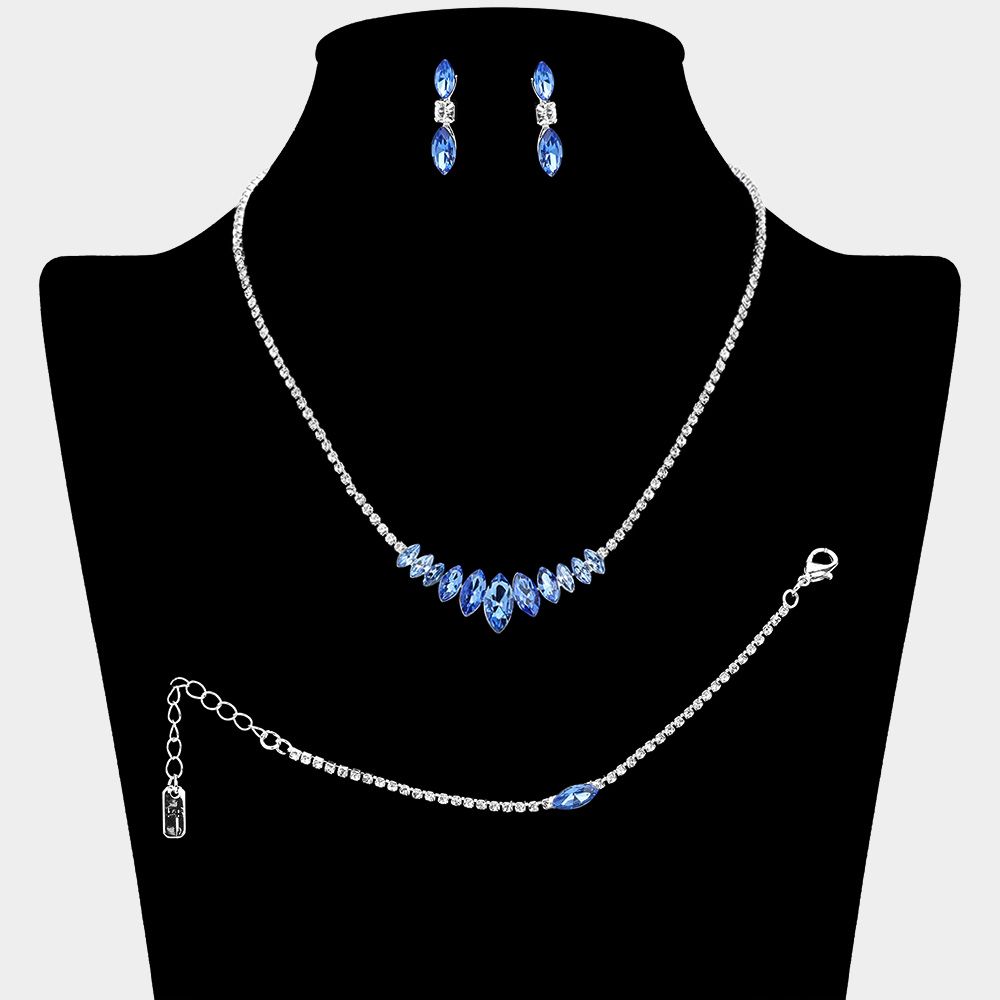 Marquise Stone Cluster Link Rhinestone Paved Jewelry 3 Piece Set