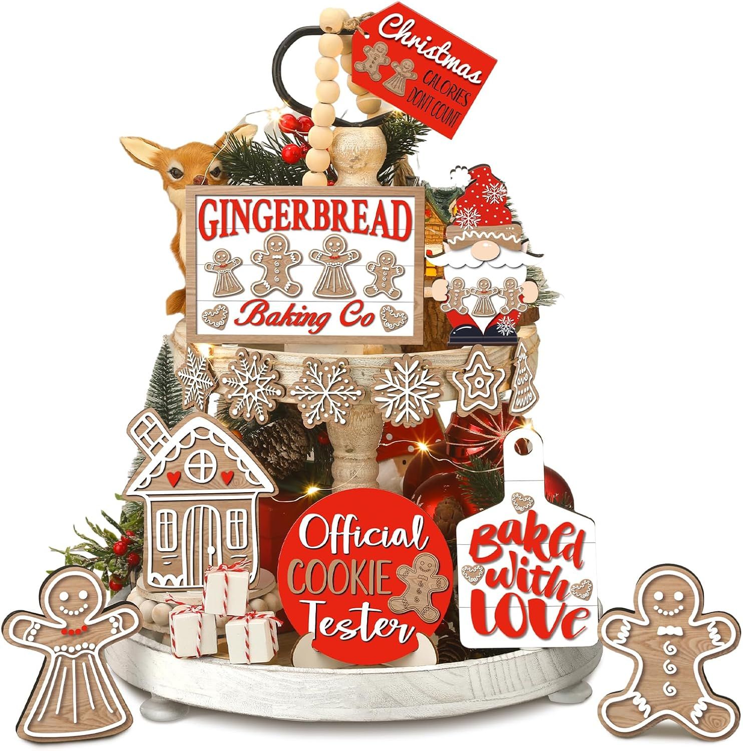 Tiered Tray Decor Set- 15 Pieces GINGERBREAD BAKING COMPANY
