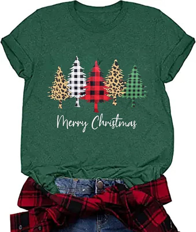 GRAPHIC TEE - PLAID TREES GREEN