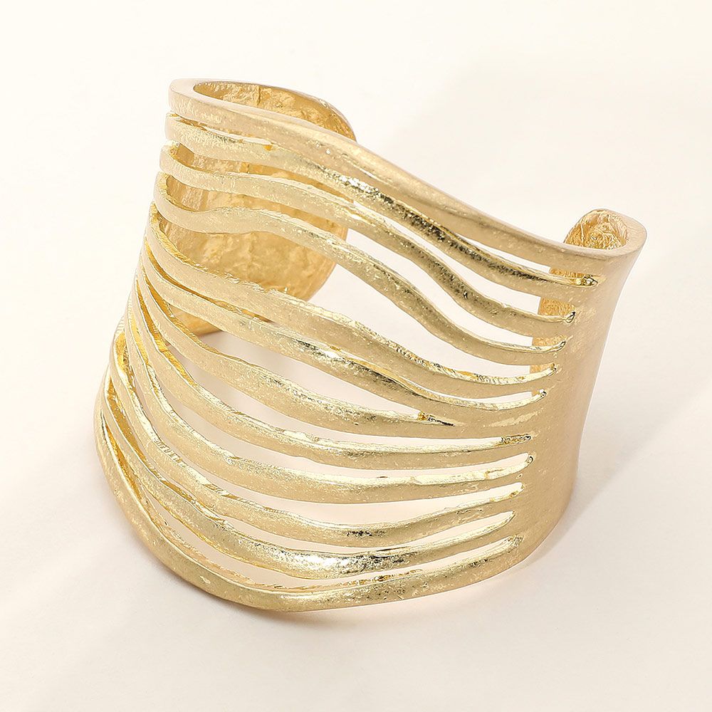 Abstract Wide Metal Split Cuff Bracelet - GOLDTONE
