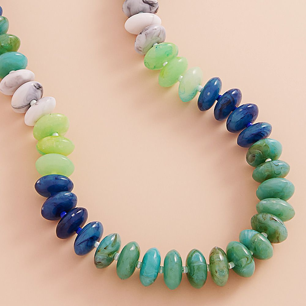 Ombre Resin Oval Disk Beaded Necklace - TURQUOISE