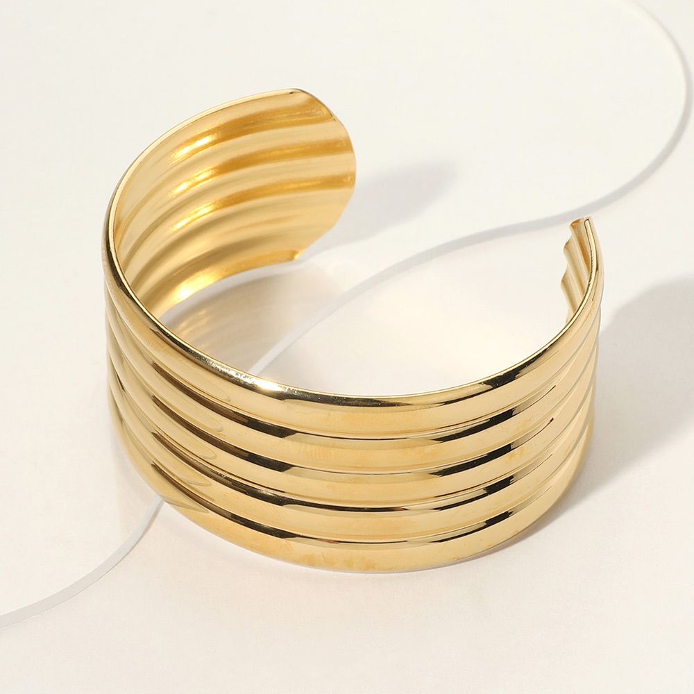 Stainless Steel Wide Cuff Bracelet - GOLDTONE