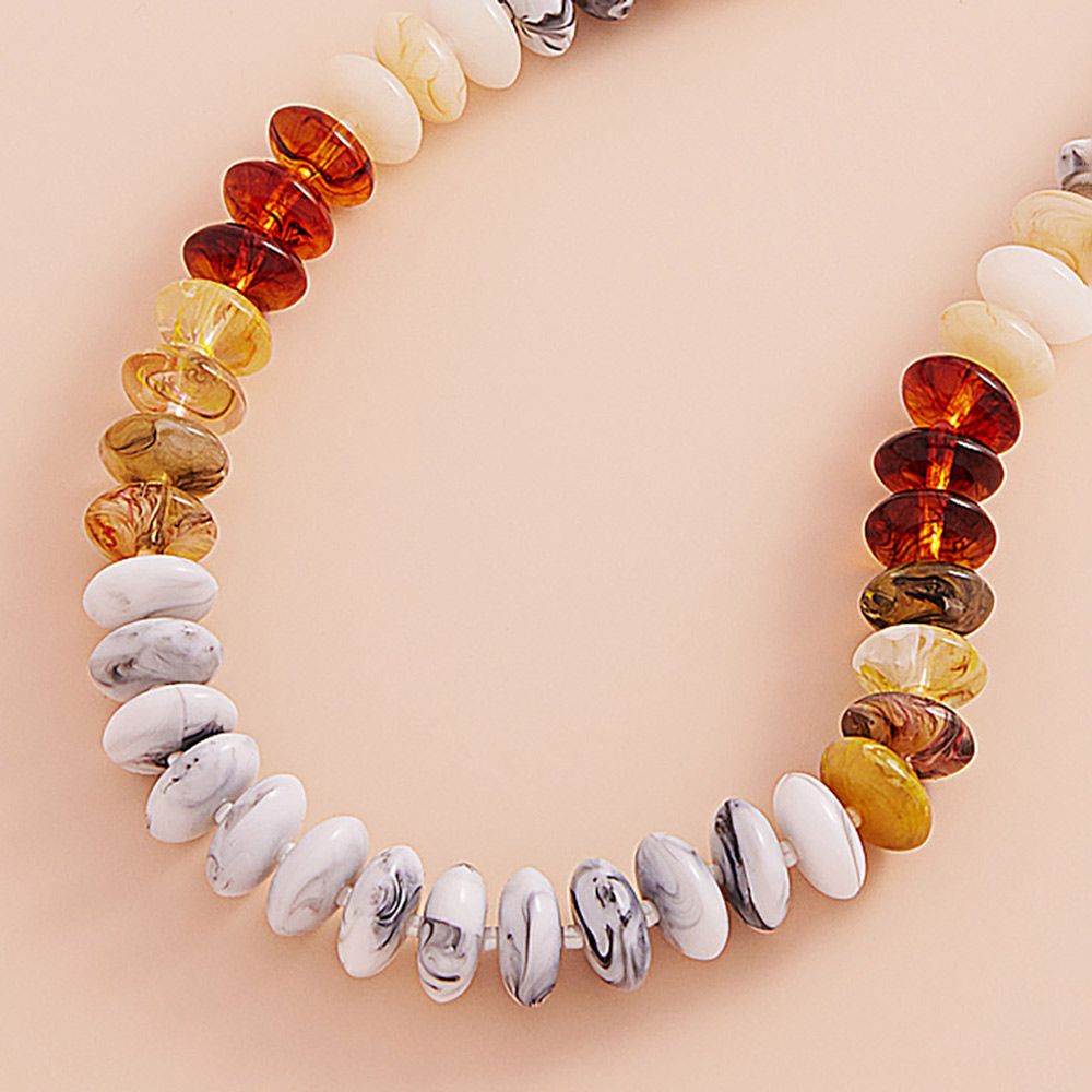 Ombre Resin Oval Disk Beaded Necklace - YELLOW
