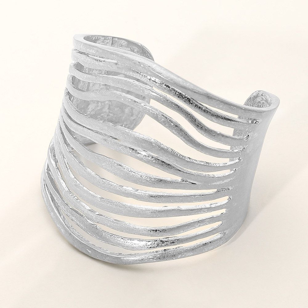 Abstract Wide Metal Split Cuff Bracelet - SILVERTONE