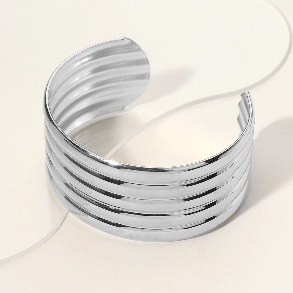 Stainless Steel Wide Cuff Bracelet - SILVERTONE