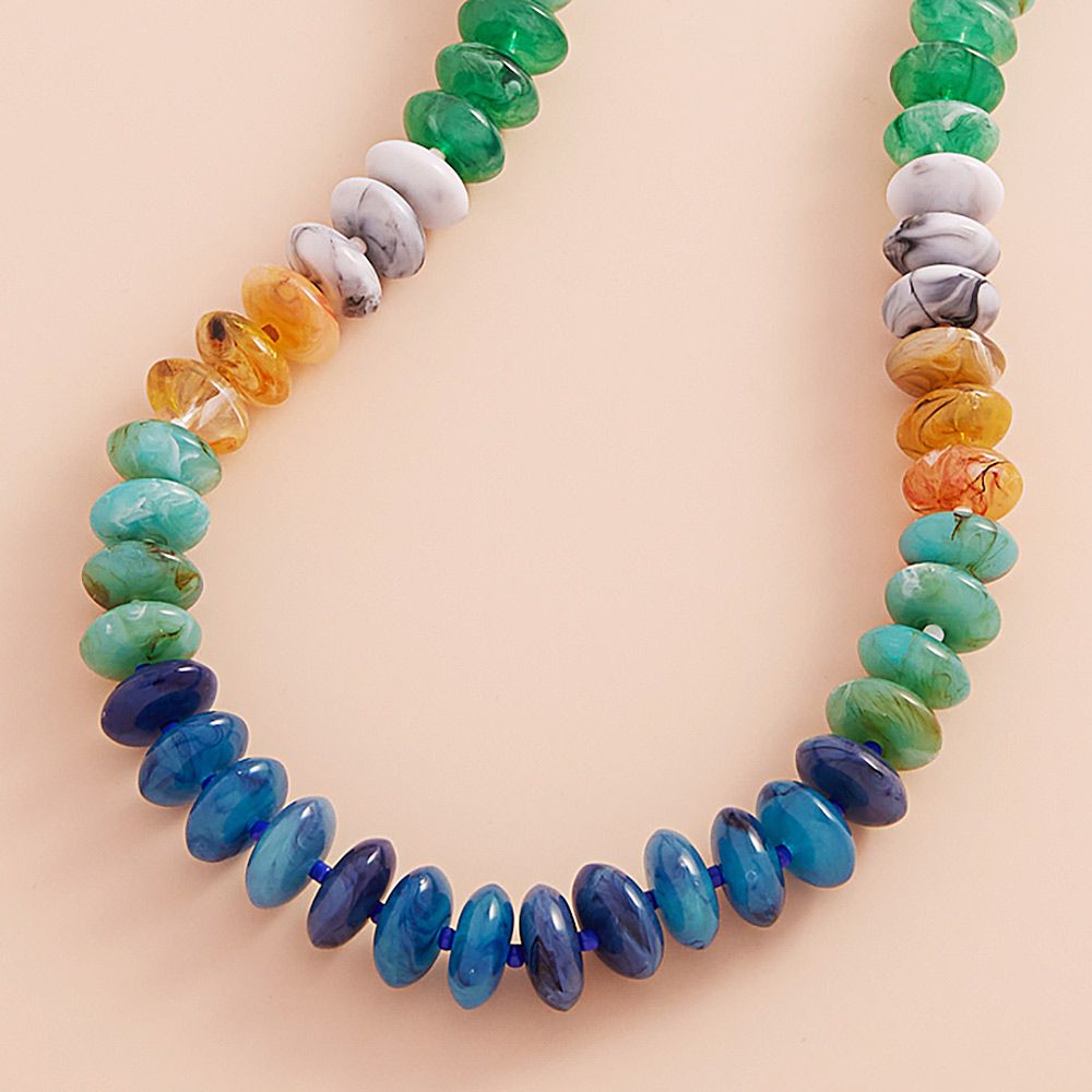 Ombre Resin Oval Disk Beaded Necklace - BLUE