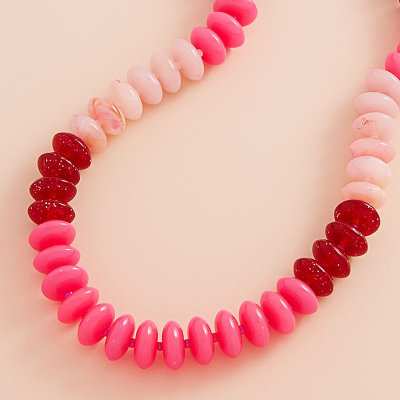 Ombre Resin Oval Disk Beaded Necklace - FUSCHIA