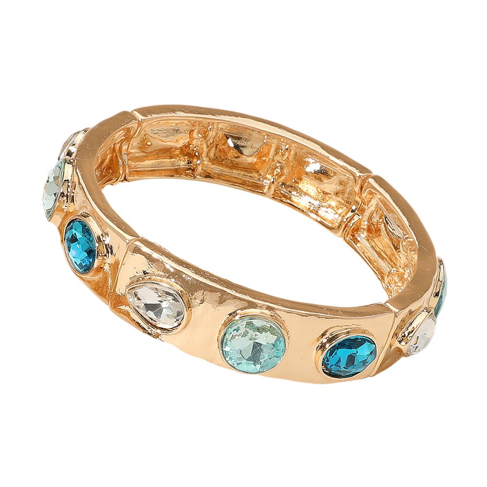 Teardrop Oval Round Stone Embellished Stretch Bracelet - GOLDTONE/TURQUOISE
