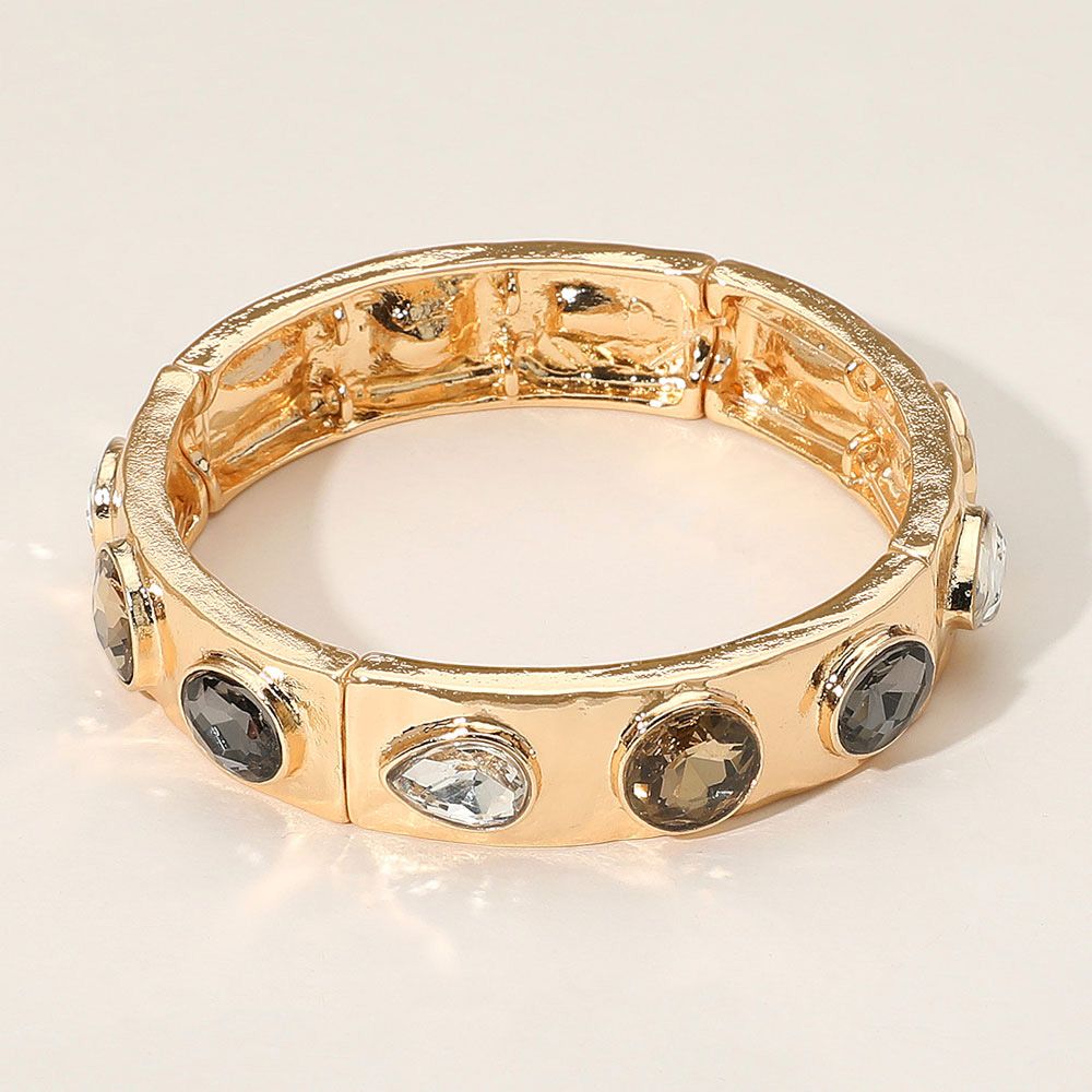 Teardrop Oval Round Stone Embellished Stretch Bracelet - GOLDTONE/BROWN