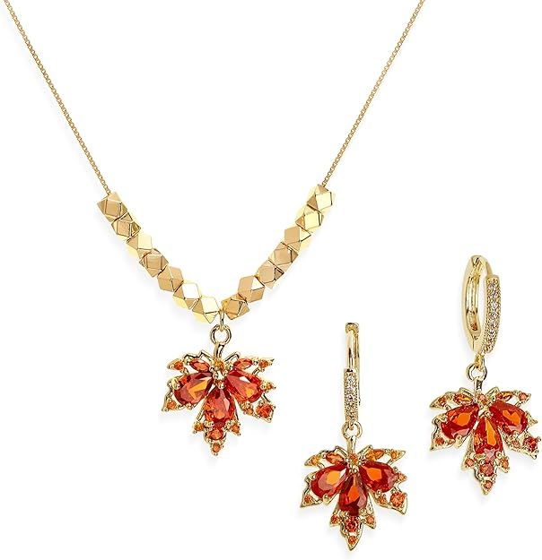 Dainty Chain  Maple Leaf Pendant Necklace &amp; Earrings Set