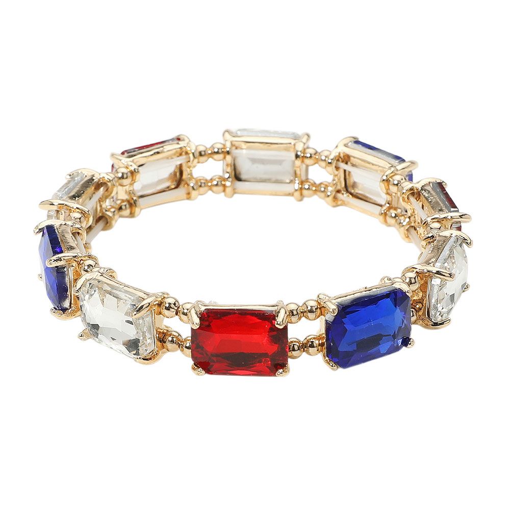 USA Emerald Cut Stone Stretch Evening Bracelet