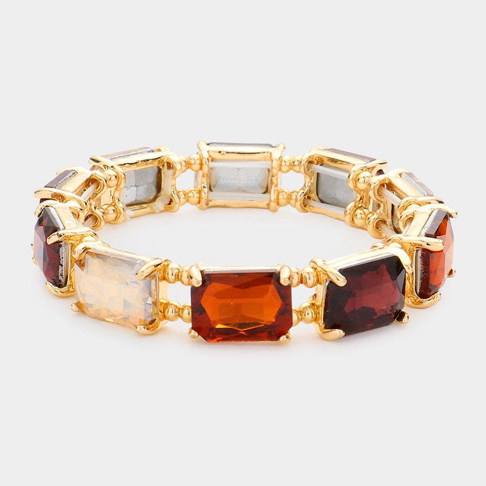 Emerald Cut Stone Stretch Evening Bracelet - BROWN