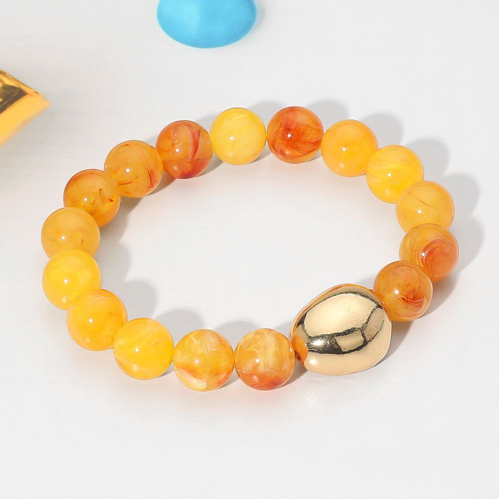 Marbled Resin Ball Beaded Stretch Bracelet - YELLOW