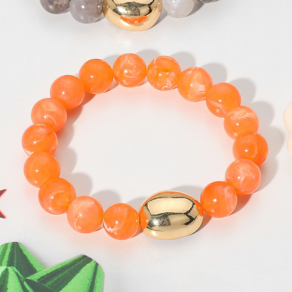 Marbled Resin Ball Beaded Stretch Bracelet - ORANGE