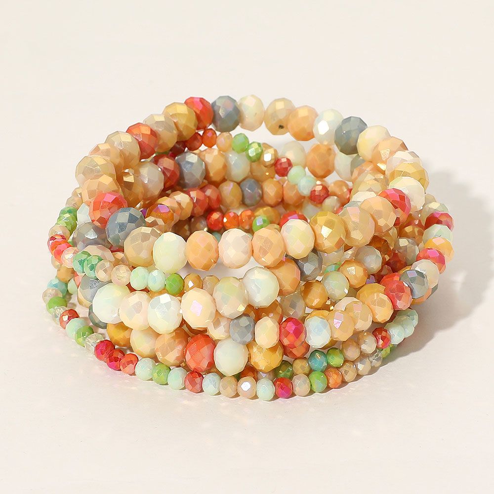 9PCS - Faceted Bead Stretch Bracelet Set
