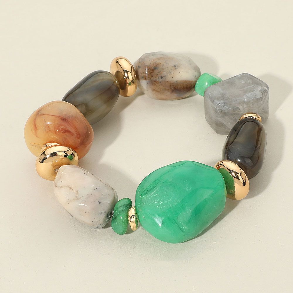 Chunky Resin Pebble Beaded Stretch Bracelet - GREEN