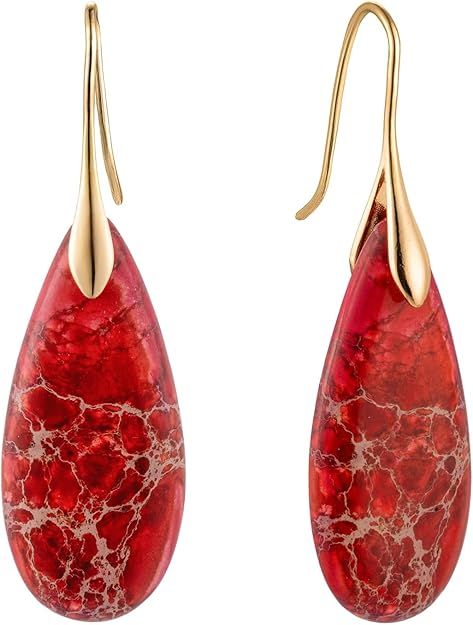STONE TEARDROP DANGLE EARRINGS - RED