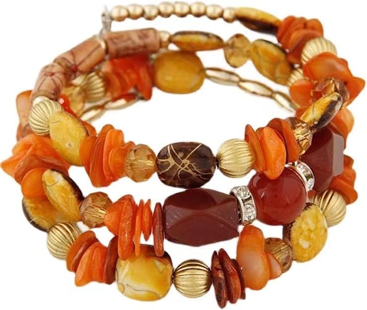 MULTICOLOR BEADED BOHO FALL BRACELET - ORANGE
