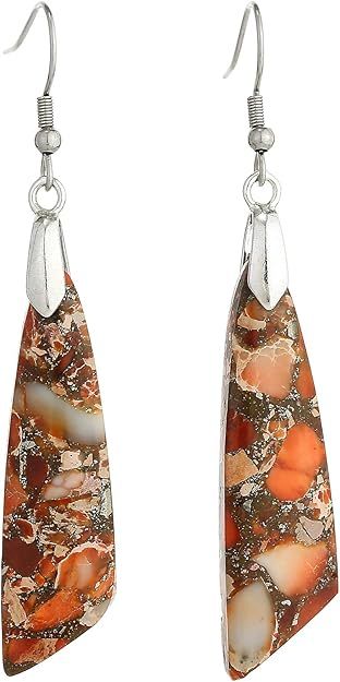 Natural Marbled Jasper Stone Earrings - Orange