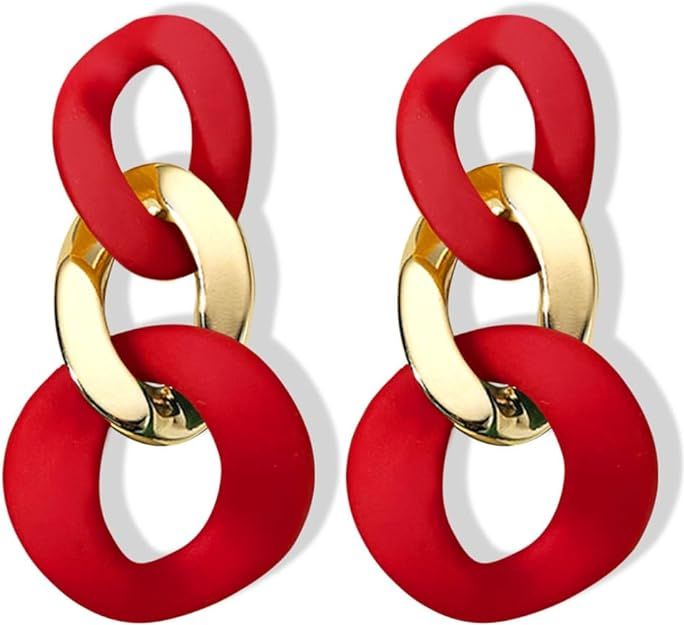 Geometric Link Trio Earrings -RED