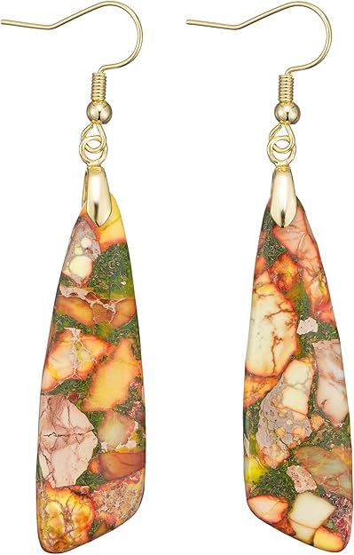 Natural Marbled Jasper Stone Earrings - Green