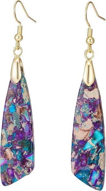 Natural Marbled Jasper Stone Earrings - PURPLE