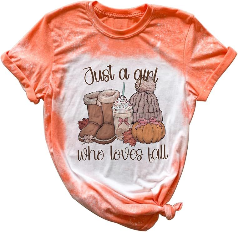 GRAPHIC TEE -JUST A GIRL WHO LOVES FALL - PEACH