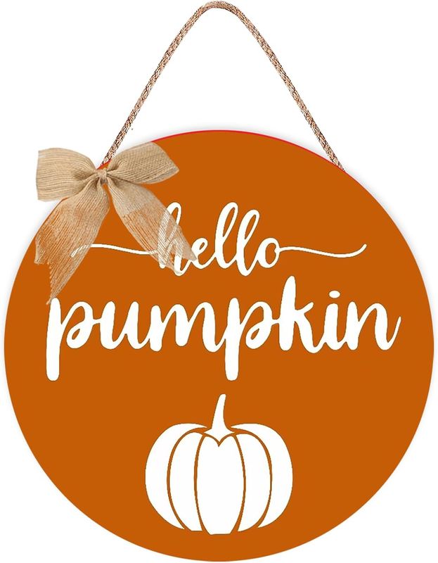 Wooden Door Hanger Wreath- HELLO PUMPKIN