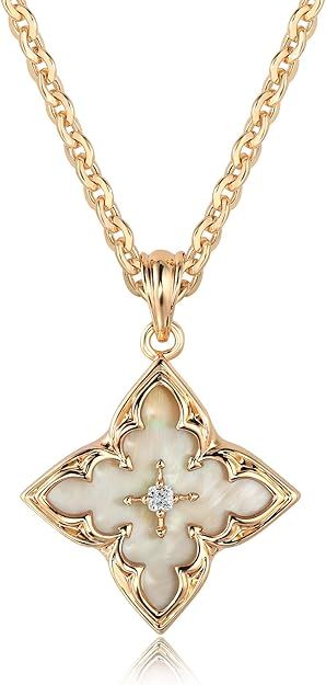 14K Gold Plated CZ Pendant Necklace - MOTHER OF PEARL STARBURST
