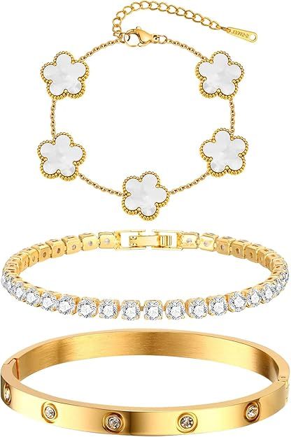 3Pcs 18K Gold Plated Bracelet Set Stainless Steel.