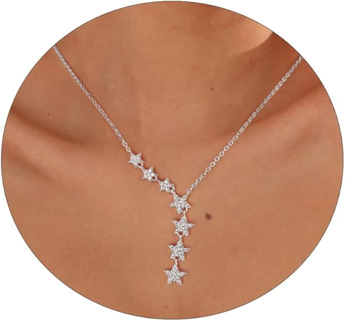 OH MY STARS Crystal Dainty Star Necklace - SILVER