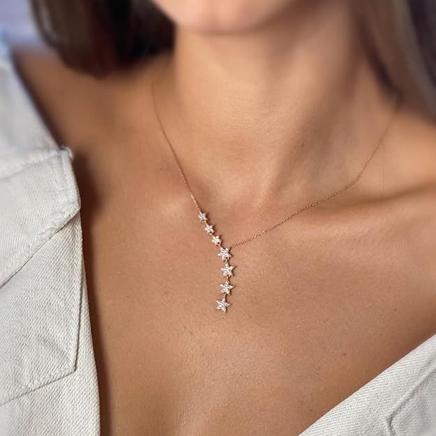 OH MY STARS Crystal Dainty Star Necklace - ROSE GOLD