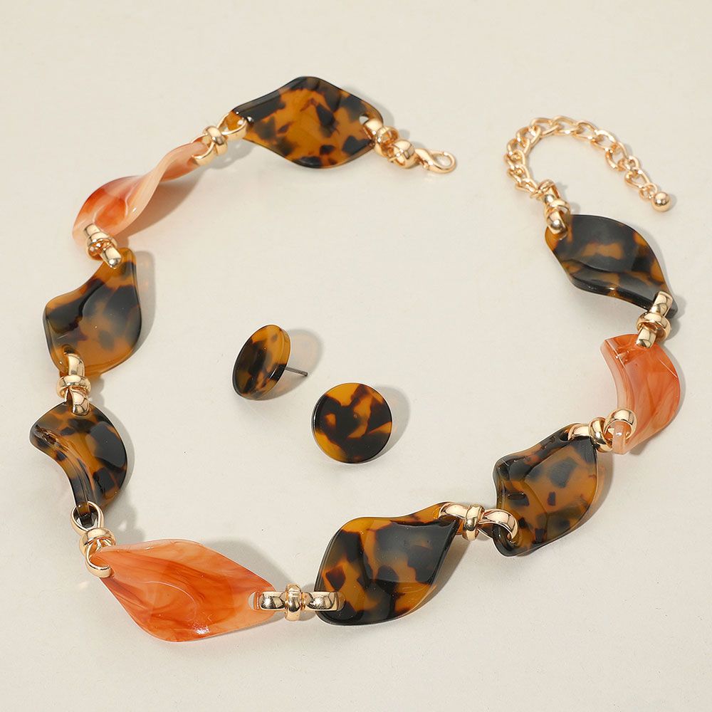 Tortoise Resin Beaded Statement Necklace &amp; Earrings Set