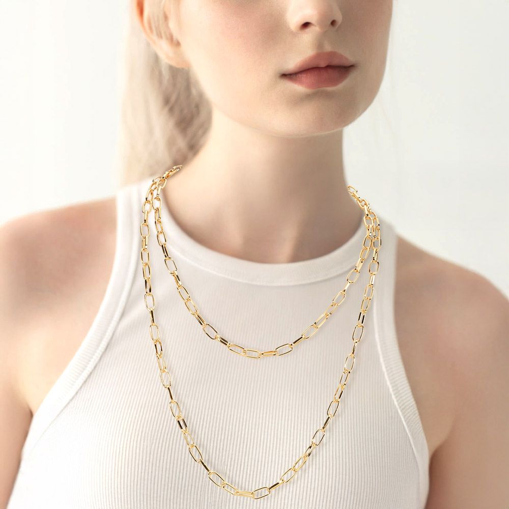 Metal Paperclip Chain Long Necklace - GOLD