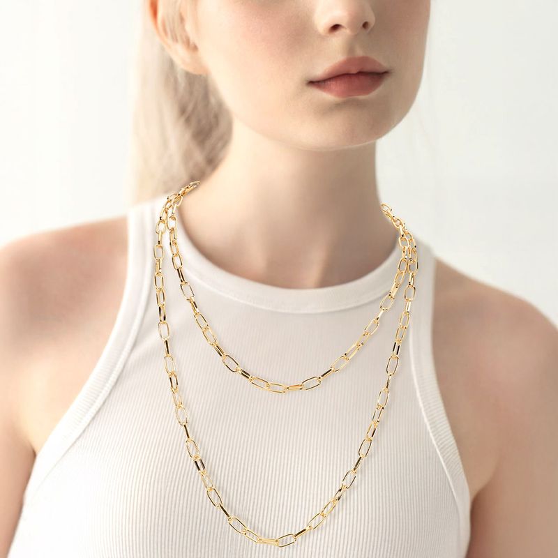 Metal Paperclip Chain Long Necklace - GOLD