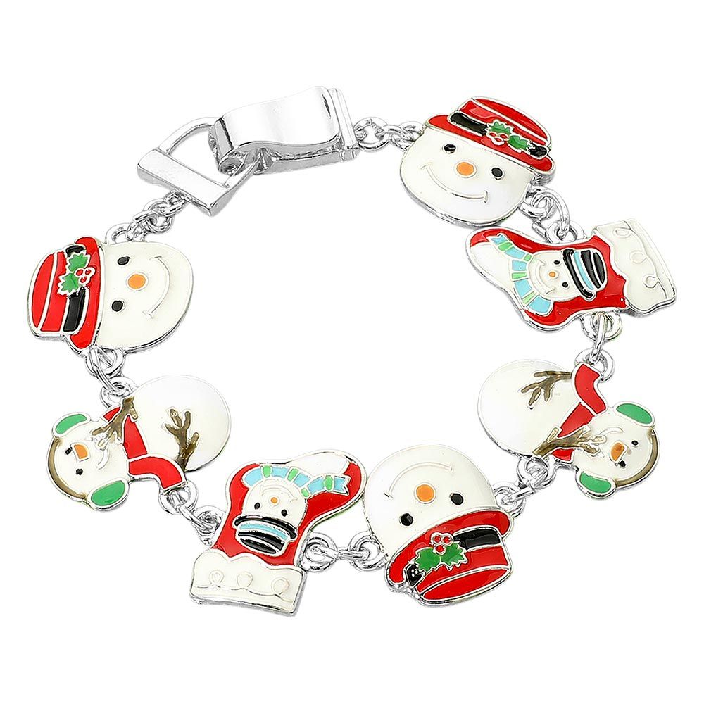 Enamel Snowman Link Magnetic Bracelet