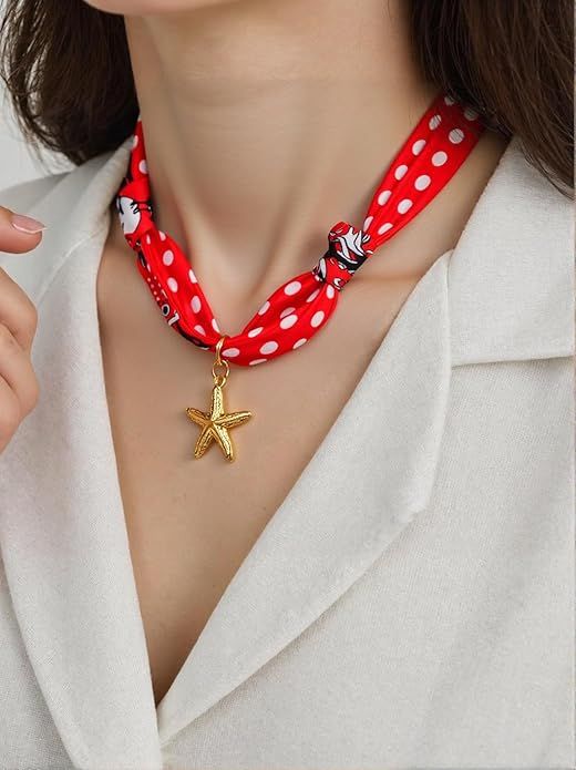 Scarf Necklace with Charm - STARFISH