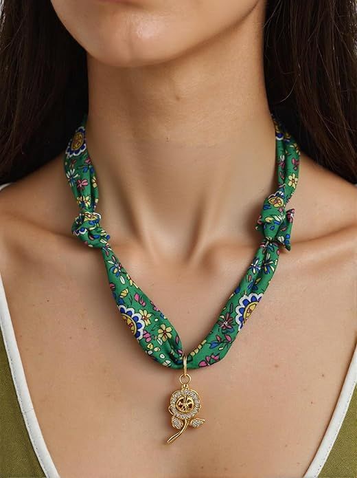 Scarf Necklace with Charm - FLOWER