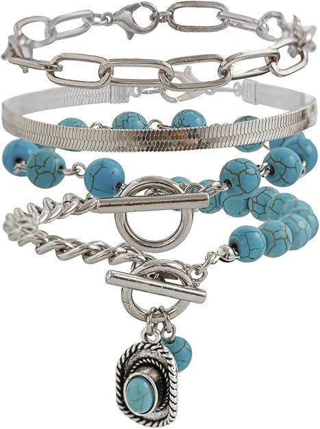 Turquoise Beaded Stackable Bracelet Set - 4 Pieces