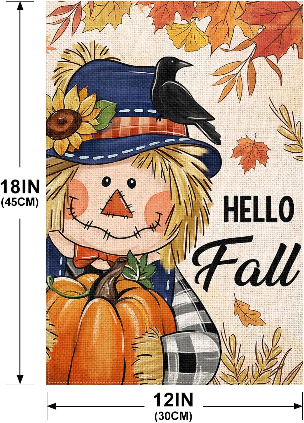 Hello Fall Garden Flag - Pumpkin Scarecrow