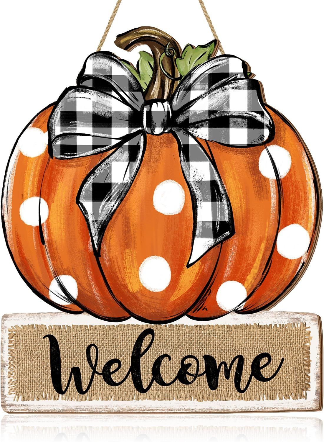 Wooden Rustic Door Hanger - POLKA DOT PUMPKIN WELCOME