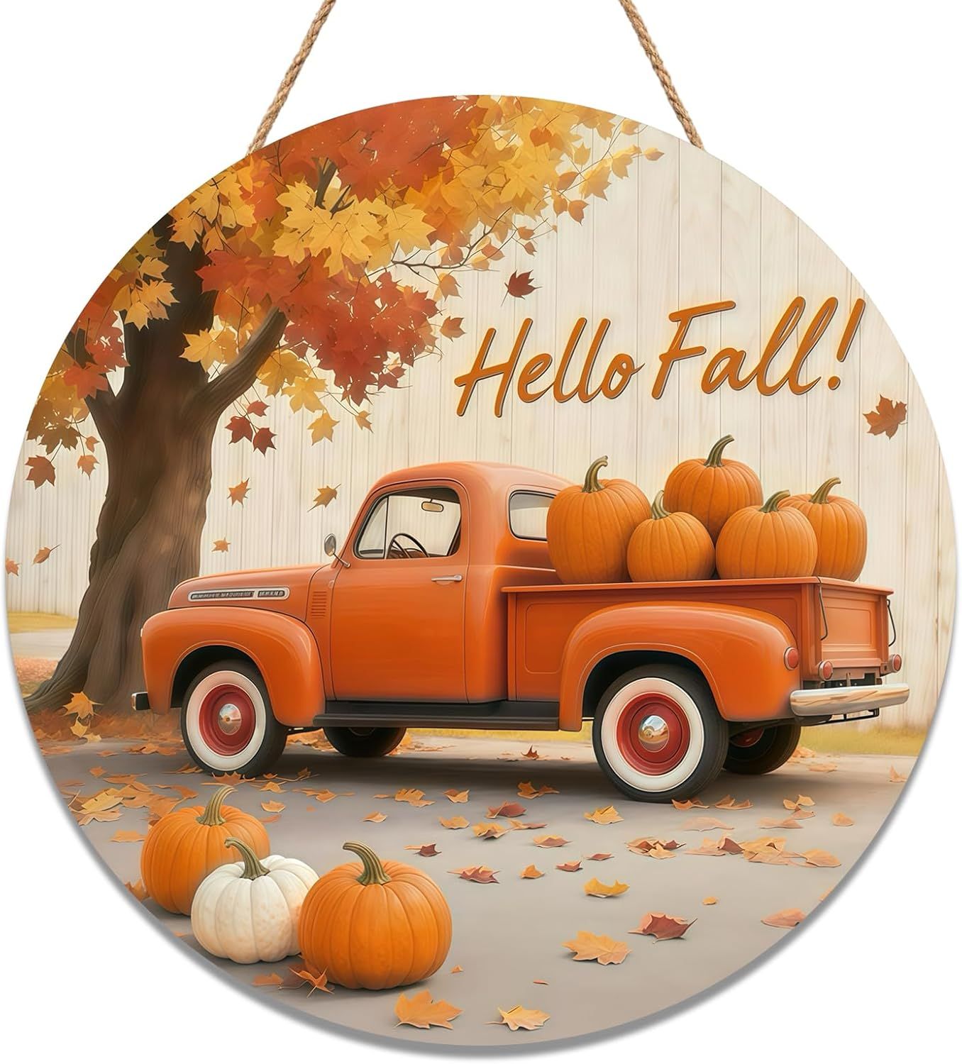WOODEN DOOR HANGER - HELLO FALL ORANGE TRUCK