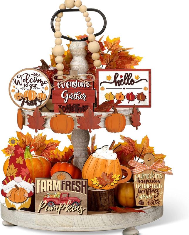 TIERED TRAY DECOR SET   -  FARM FRESH PUMPKINS 15 PIECE SET